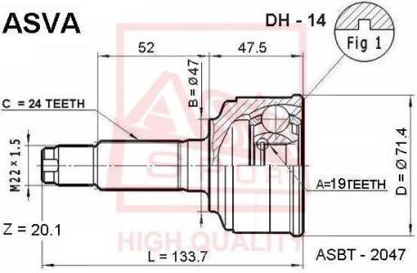 ШРУС НАРУЖНЫЙ 19X47X24 (DAIHATSU STORIA M100S 1998-2004) ASVA DH-14