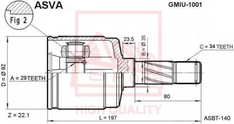 ШРУС ВНУТРЕННИЙ 29x35x34 (CHEVROLET NUBIRA (J150) 1999-2003) ASVA GMIU-1001