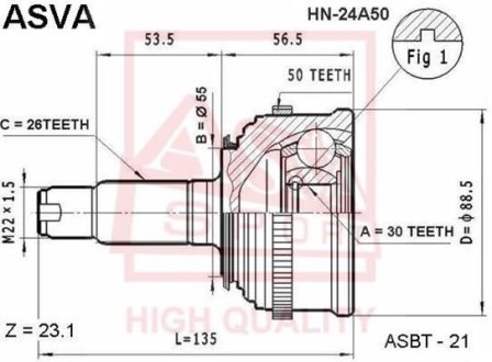 ШРУС НАРУЖНЫЙ 30X55X26 (CIVIC FERIO EG4) ASVA HN-24A50