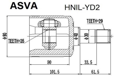 ШРУС ВНУТРЕННИЙ ЛЕВЫЙ 35x40x29 (ACURA MDX YD2 2007- HONDA PILOT YF4 2009-) ASVA HNIL-YD2