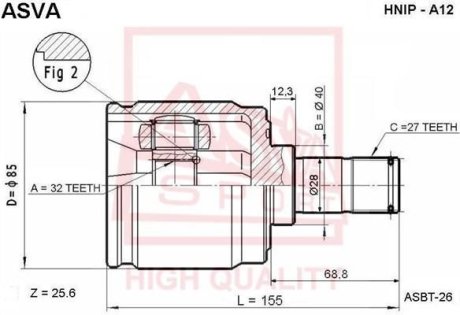 ШРУС ВНУТРЕННИЙ ПРАВЫЙ 32X40X27(55) (HONDA CR-V RD1/RD2 1997-2001) ASVA HNIP-A12