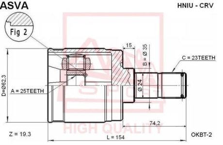 Шрус ВНУТРЕННИЙ ЗАДНИЙ 25X35X23 (CR-V 1996-2002 RD1/RD2) ASVA HNIUCRV