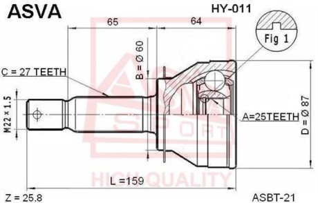 ШРУС НАРУЖНЫЙ 25x60x27 (HYUNDAI SONATA EF 2002-) ASVA HY-011