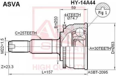 ШРУС НАРУЖНЫЙ 30x50x25 (HYUNDAI MATRIX/LAVITA 2001-) ASVA HY-14A44