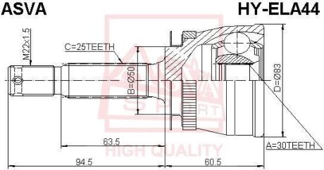 ШРУС НАРУЖНЫЙ 30x50x25 (HYUNDAI MATRIX/LAVITA 2001-) ASVA HY-ELA44