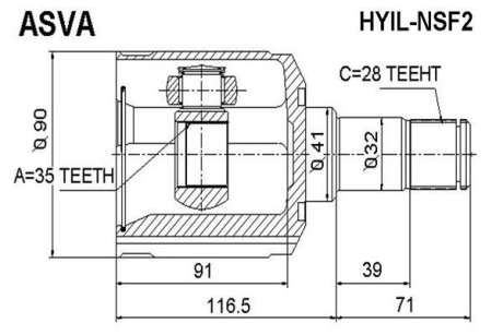 ШРУС ВНУТРЕННИЙ ЛЕВЫЙ 28X41X35 (HYUNDAI SANTA FE 06 (CM) 2006-2012) ASVA HYIL-NSF2