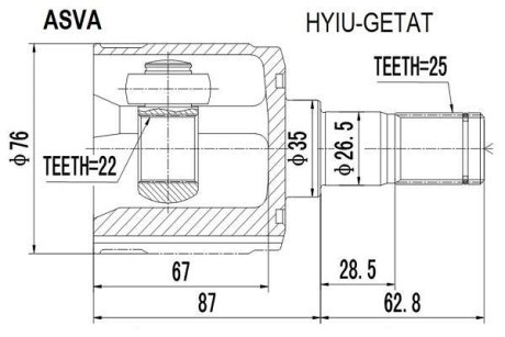 ШРУС ПЕРЕДНИЙ ВНУТРЕННИЙ (GETZ 2002 AT<) ASVA HYIU-GETAT