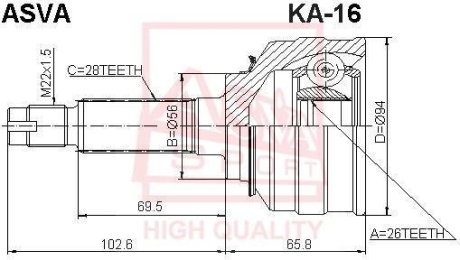 ШРУС НАРУЖНЫЙ 26x56x28 (KIA CARNIVAL/SEDONA 1998-) ASVA KA-16