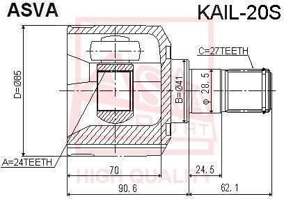 ШРУС ВНУТРЕННИЙ ЛЕВЫЙ 24x41x27 (KIA SPORTAGE 2004-2010) ASVA KAIL-20S