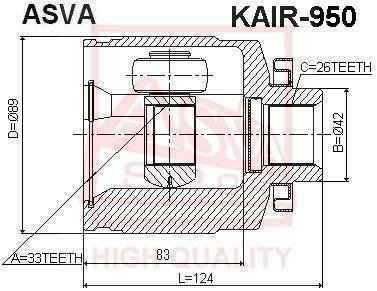 ШРУС ВНУТРЕННИЙ ПРАВЫЙ 33x42x26 (HYUNDAI TUCSON 2004-2010) ASVA KAIR-950