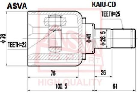 ШРУС ВНУТРЕННИЙ 22x41x25 (KIA CEED 2006-) ASVA KAIU-CD (фото 1)