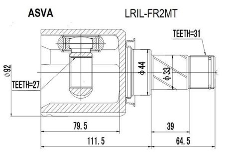 ШРУС ВНУТРЕННИЙ ЛЕВЫЙ 27x44x31 (LAND ROVER FREELANDER II 2006-2014 2,2tdi MT) ASVA LRIL-FR2MT