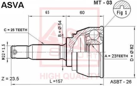 ШРУС НАРУЖНЫЙ 23X54X25 (ECLIPSE GALANT ETERNA MIRAGE LANCER LIBERO SPACE W) ASVA MT-03