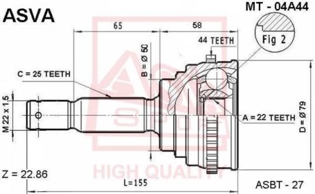 ШРУС НАРУЖНЫЙ 22x50x25 ASVA MT-04A44 (фото 1)