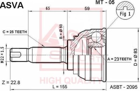 ШРУС НАРУЖНЫЙ 23x50x25 (HYUNDAI ELANTRA/LANTRA 1990-1995) ASVA MT-05 (фото 1)