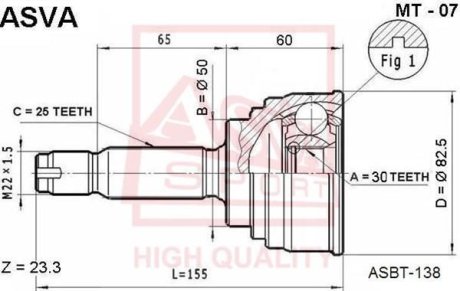 ШРУС НАРУЖНЫЙ 30x50x25 ASVA MT-07