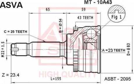 ШРУС НАРУЖНЫЙ 23X54X25 (MITSUBISHI CARISMA DA 1995-2003) ASVA MT-10A43