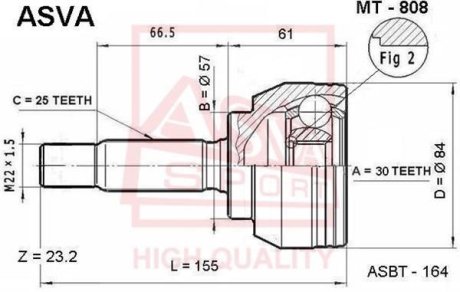 ШРУС НАРУЖНЫЙ 30X57X25 (MITSUBISHI LANCER CS3A 2000-) ASVA MT-808