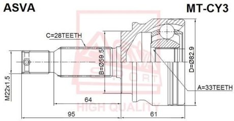 ШРУС НАРУЖНЫЙ 33X59.5X28 (MITSUBISHI ASX GA# 2010-2016) ASVA MT-CY3