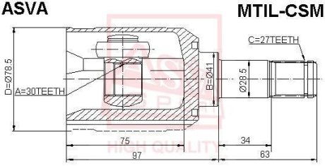 ШРУС ВНУТРЕННИЙ ЛЕВЫЙ 30X41X27 (MITSUBISHI LANCER CS1A/CS3A/CS9A 2003-) ASVA MTIL-CSM