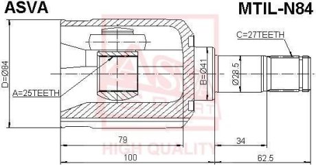 ШРУС ВНУТРЕННИЙ ЛЕВЫЙ 25X41X27 (GRANDIS/CHARIOT/SPASE WAGON N84) ASVA MTIL-N84