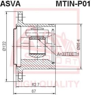 ШРУС ВНУТРЕННИЙ ПРАВЫЙ 33x132 (MITSUBISHI PAJERO III MONTERO V65W/V75W 2000-2006) ASVA MTIN-P01