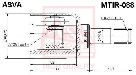 ШРУС ВНУТРЕННИЙ ПРАВЫЙ 29X41X25 (MITSUBISHI LANCER CS1A/CS3A/CS9A 2003-) ASVA MTIR-088