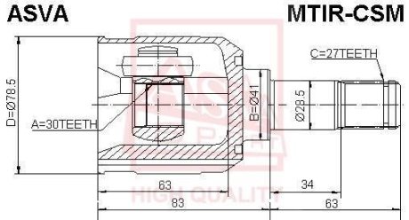 ШРУС ВНУТРЕННИЙ ПРАВЫЙ 30x41x27 (MITSUBISHI LANCER CS9A 2000-2009) ASVA MTIR-CSM