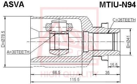 ШРУС ВНУТРЕННИЙ 30X41X26 (MITSUBISHI GRANDIS/CHARIOT/SPASE WAGON) ASVA MTIU-N94