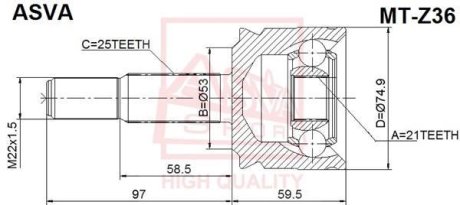 ШРУС НАРУЖНЫЙ 21x60x25 (MITSUBISHI COLT Z32A/Z34A/Z36A 2004-) ASVA MT-Z36