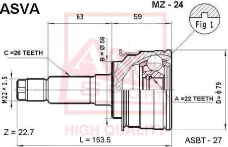 ШРУС НАРУЖНЫЙ 22X56X26 (MAZDA 323 BA 1994-1998) ASVA MZ-24