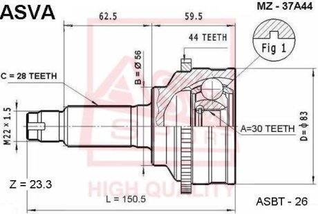 ШРУС НАРУЖНЫЙ 30X56X28 (MAZDA 626 GF 1997-2002) ASVA MZ-37A44