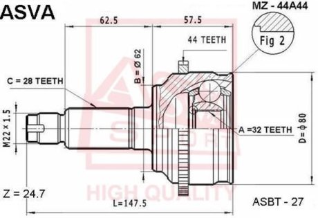 ШРУС НАРУЖНЫЙ 32x62x28 (MAZDA 6 GG 2002-) ASVA MZ-44A44