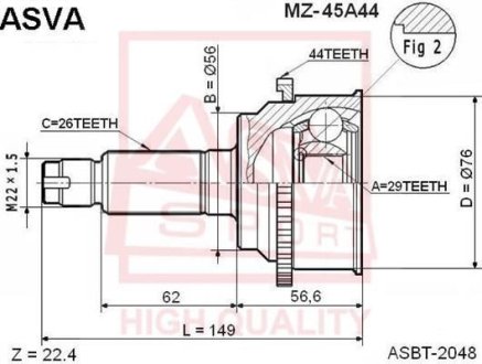 ШРУС НАРУЖНЫЙ 29X56X26 (MAZDA 323 BJ 1998-2002) ASVA MZ-45A44