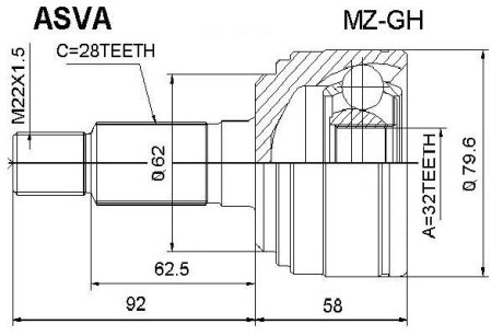 ШРУС НАРУЖНЫЙ 32X59X28 (MAZDA 5 CW 2010-) ASVA MZ-GH