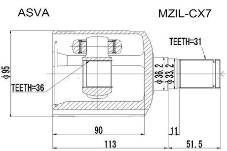 ШРУС ВНУТРЕННИЙ ЛЕВЫЙ 36X36.2X31 (MAZDA CX-7 ER 2006-2012) ASVA MZIL-CX7