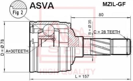 ШРУС ВНУТРЕННИЙ ЛЕВЫЙ 30x35x28 (MAZDA 626 GF 1997-2002) ASVA MZIL-GF