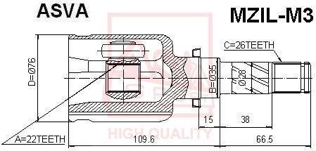 ШРУС ВНУТРЕННИЙ ЛЕВЫЙ 22x35x26 (MAZDA 3 BK/MAZDA 3 BL 2003-2013) ASVA MZIL-M3