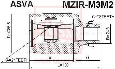 ШРУС ВНУТРЕННИЙ ПРАВЫЙ 24x43x28 (MAZDA 5 CR 2005-) ASVA MZIR-M3M2