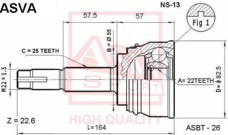 ШРУС НАРУЖНЫЙ 22x55x25 (NISSAN ALMERA N15 1995-2000) ASVA NS-13 (фото 1)