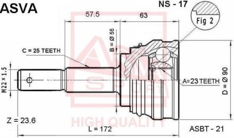 ШРУС НАРУЖНЫЙ 23x55x25 (NISSAN SUNNY B15/ALMERA N16 2000-2005) ASVA NS-17 (фото 1)