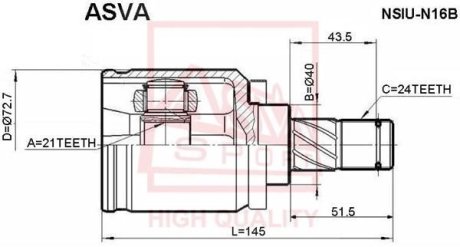 ШРУС ВНУТРЕННИЙ 21x40x24 (NISSAN ALMERA N16 (UKP) 2003-2006) ASVA NSIU-N16B (фото 1)