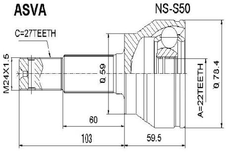 ШРУС НАРУЖНЫЙ 22x59x27 (INFINITI FX45/35 S50 2002-2008) ASVA NS-S50