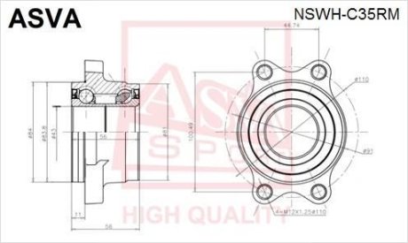 ПОДШИПНИК СТУПИЧНЫЙ ЗАДНИЙ С МАГНИНЫМ КОЛЬЦОМ АБС (NISSAN LAUREL C35 1997-2002) ASVA NSWH-C35RM