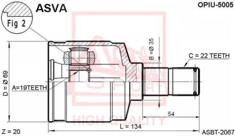 ШРУС ВНУТРЕННИЙ 19x35x22 (CHEVROLET MATIZ/SPARK (M100) 1998-2005) ASVA OPIU-5005