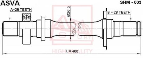 ПОЛУОСЬ ПРАВАЯ 28X400X28 (MAZDA 6 GG 2002-2007) ASVA SHM-003