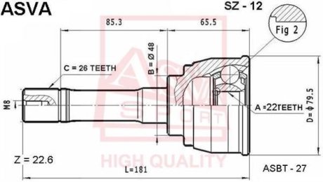 ШРУС НАРУЖНЫЙ 22X48X26 (ESCUDO) ASVA SZ-12