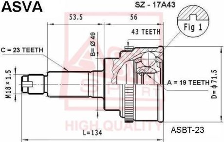 ШРУС НАРУЖНЫЙ 19X49X23 (SUZUKI SWIFT SF413/SF416 1993-2003) ASVA SZ-17A43