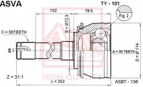 ШРУС НАРУЖНЫЙ 30x72.5x30 (TOYOTA LAND CRUISER 100 HDJ101/UZJ100 1998-2007) ASVA TY-101