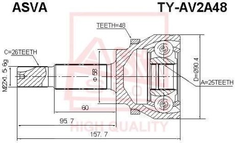 ШРУС НАРУЖНЫЙ 25X58X26 (TOYOTA AVENSIS AZT250/CDT250 2003-) ASVA TY-AV2A48